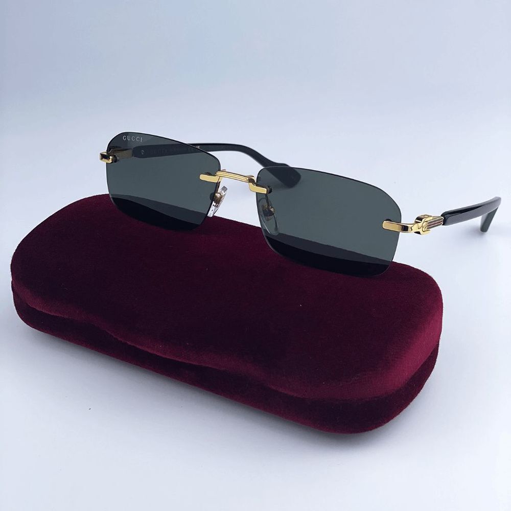 NEW Gucci GG1221S 001 Gold Black Grey Square Men Sunglasses